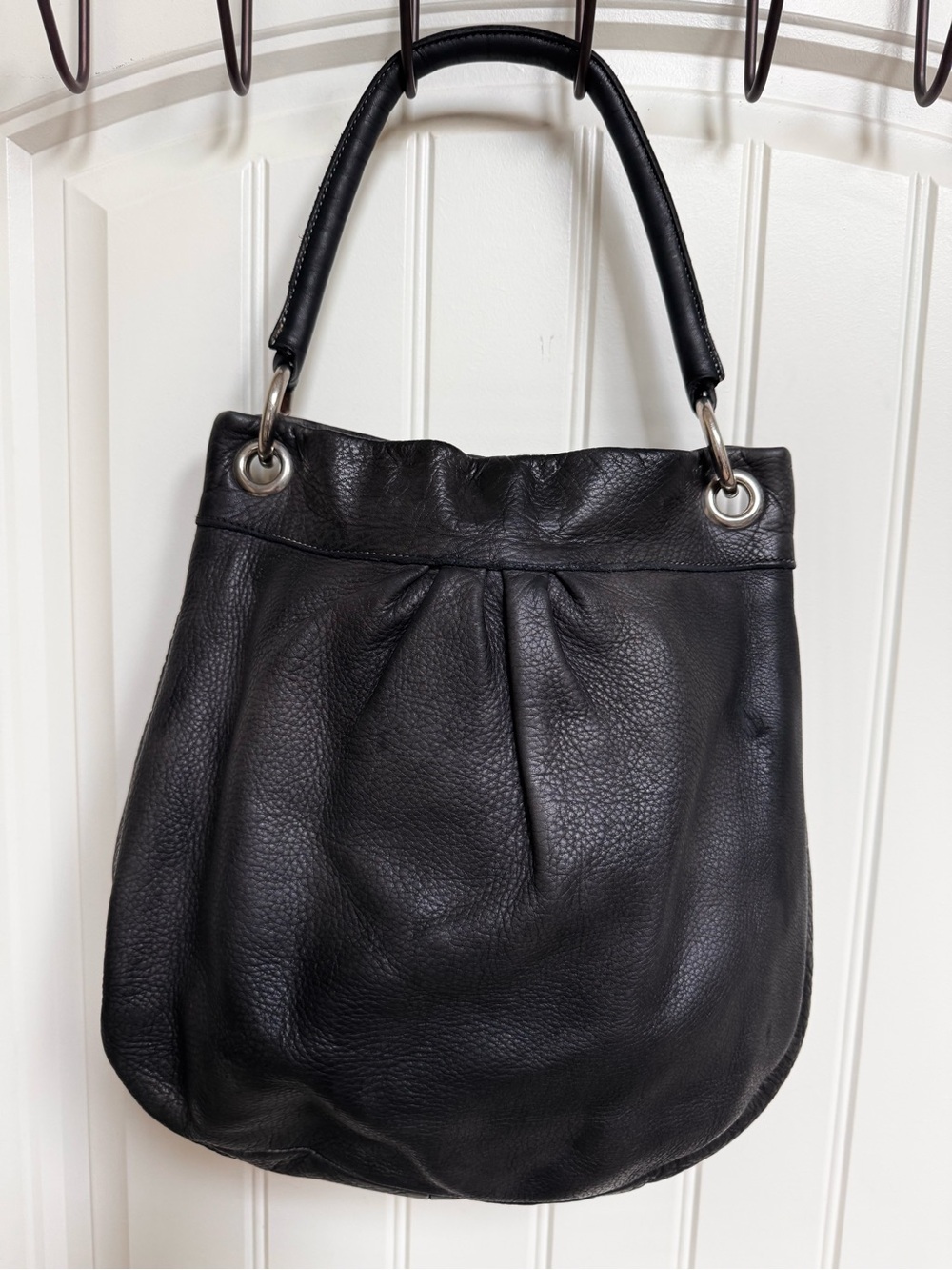 Vintage Roots Olivia Black Pebble Leather Hobo Bag with Crossbody Strap. 12x13x1
